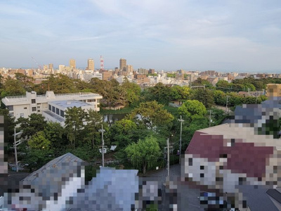 【展望】 | 夙川ソルステージュ | バルコニーから南東方向の眺望。片鉾公園、夙川公園が眼下に見下ろせます。