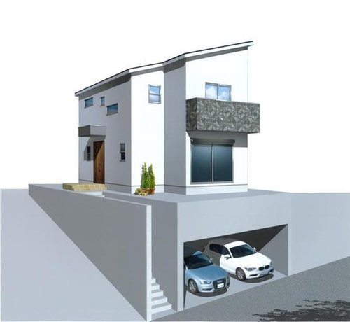 収納豊富な３ＳＬＤＫ！カースペース２台♪保土ケ谷区上菅田町　新築戸建ての外観パース|2台分の地下車庫付のお住まいです（車種による）。