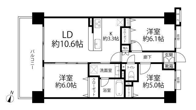 ランドステージ東大島エグゼタワー　13階　リ　ノベーションの間取り