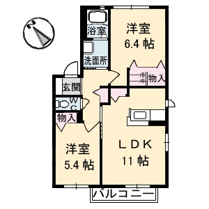【間取り】 | シャーメゾンエンギ B棟 | 2LDKのお部屋です