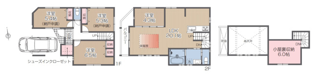 【間取り】 | 「梅ヶ丘」徒歩８分♪ 広々４LDK 固定階段式小屋裏収納付の新築戸建♪ | 間取図(A号棟) 建物面積：104.14㎡ 4LDK
