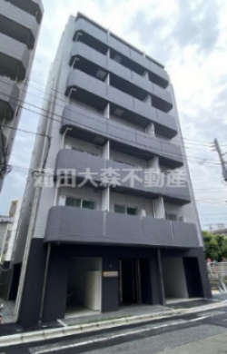 スカイコート武蔵新田Ⅱの外観|2021年5月築　RC鉄筋コンクリート造地上8階建て総戸数28戸の1K～1LDKの分譲賃貸マンション　東急多摩川線武蔵新田駅近、東急池上線千鳥町駅も徒歩圏内の東京都大田区矢口1丁目
