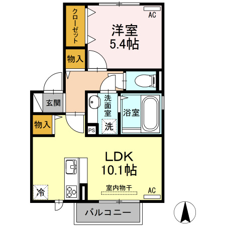 熊本市北区清水亀井町のアパートの間取り