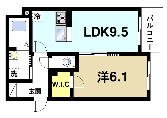 レーヴェ　エスポワールの間取り|ゆったりと暮らせる1LDKの間取りです。