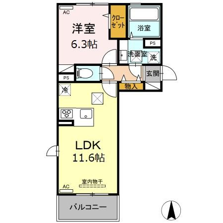 熊本市西区横手１丁目のアパートの間取り