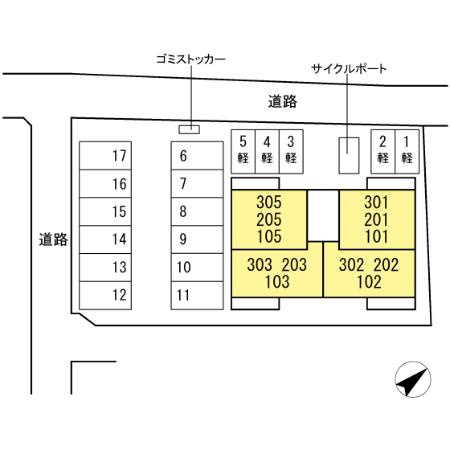 熊本市北区黒髪７丁目のアパートの区画図