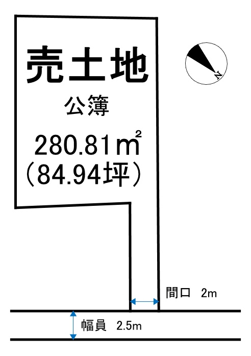 西代町　売土地の土地図|面積の広い旗竿地です