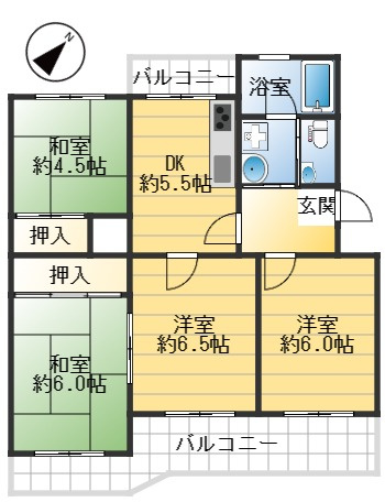 高槻塚原台ハイツ　13号棟の間取り
