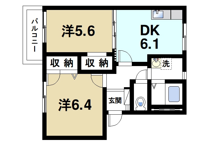グリーンライフ平城の間取り|収納豊富な2DKです