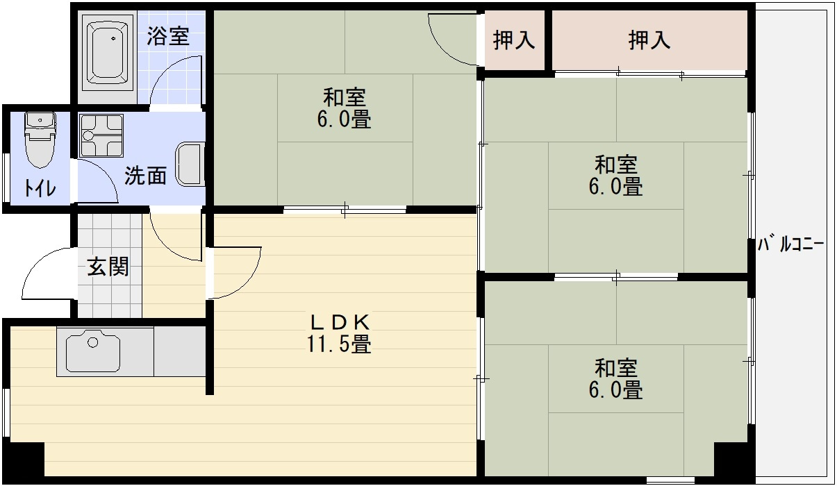 サンハイムマスヤマの間取り|3LDK　玉手小学校　玉手中学校　東向き　ファミリーマンション