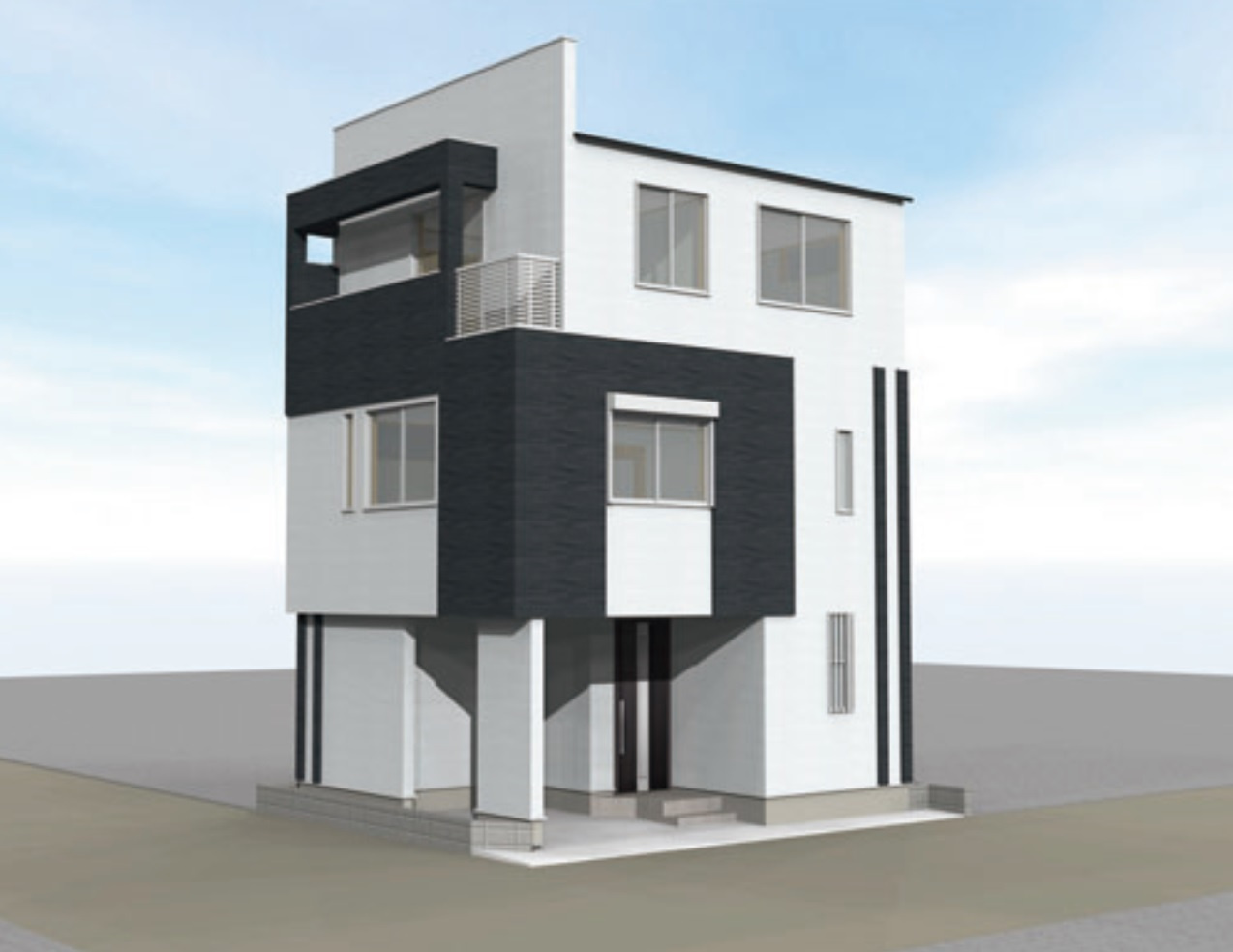 ６×６ｍ角地・東駒形２丁目新築戸建の外観パース