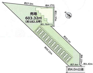 【土地図】 | 狭山市入間川　建築条件なし売地　「狭山市駅」バス10分　敷地182坪　【富士見小学区】