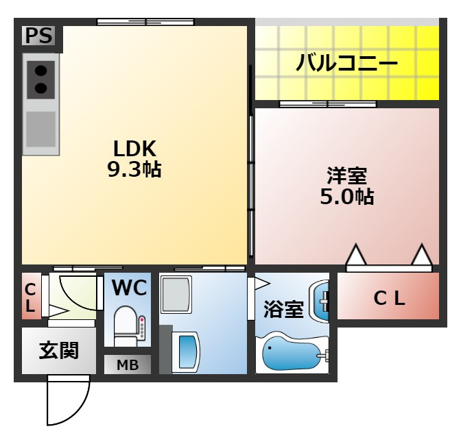 クリエオーレ萱島東の間取り|１号室間取り