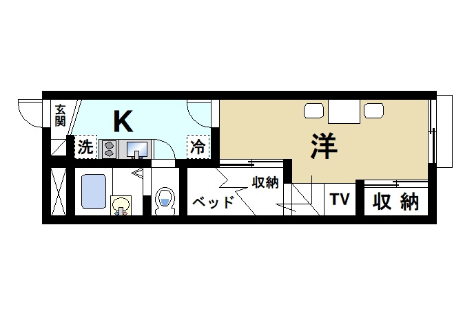 レオパレスＡＱＵＡ　ＢＬＵＥの間取り|1Kのお部屋です