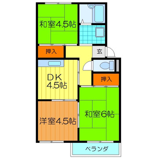 【間取り】 | Ｋ・ＯＪフラッツ | 旧間取りです。３DKから２LDKに改装されています。
