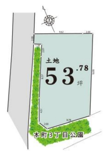 【土地図】 | 人気の吉祥寺　公園隣接 建築条件無売地 | 区画図　敷地面積：53.78坪　現況更地