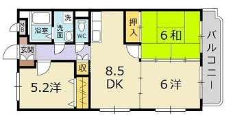 広島市安佐北区深川５丁目の賃貸マンションの間取り