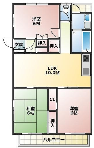 ハイツかおるの間取り|※間取り反転の場合がございます