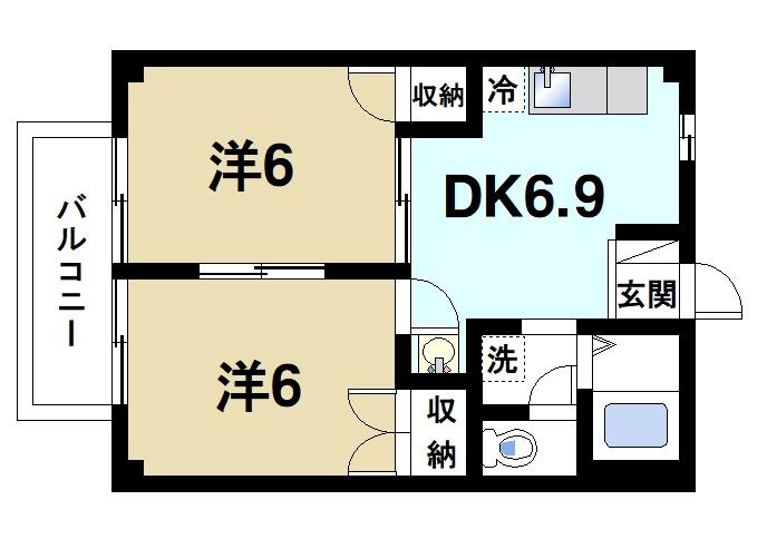エミール指柳の間取り|2DKの間取りです