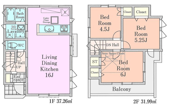 【間取り】 | 東南角地　ワイドバルコニーの明るい新邸 | 間取図　建物面積：69.25㎡ ３LDK