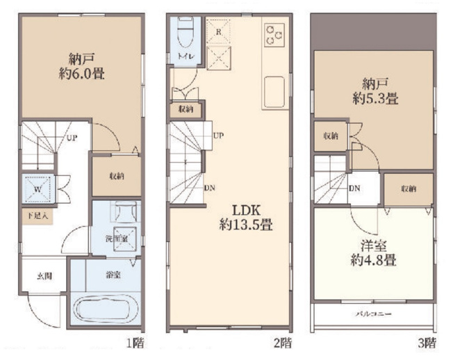 【間取り】 | 南道路に面した明るい３LDK | 間取図 建物面積：70.45㎡ ３LDK