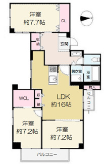 【間取り】 | 園田第2シェトア | 全ての居室が７帖以上のゆったりとした３LDKです♪ファミリー様におすすめの間取りです！