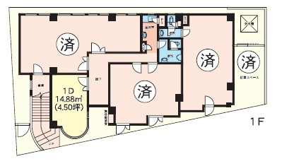 【間取り】 | ひまわり中央ビル | 1D号室　14.88㎡（4.5坪）