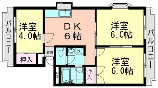 【間取り】 | ヒルトップ矢野Ａ | 全室洋室の３DK