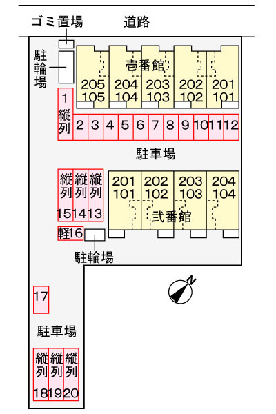 八女市龍ケ原のアパートの区画図
