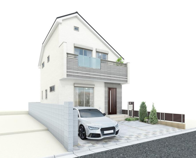 【完成予想図】 | 南向きの明るい新邸　広々並列２台のカースペース | 完成予想図　シンプルモダンな外観に仕上がります。