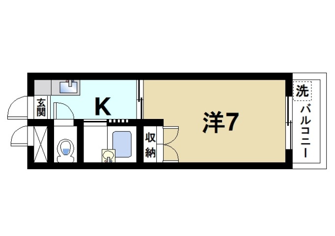 パインハイツ桜井の間取り|1Ｋのゆったりした間取り