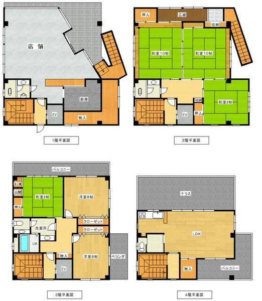和歌山市中之島の店付住宅の間取り