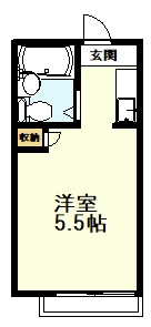 【間取り】 | 田中アパート | 洗濯機置場は外（入口側）