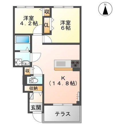 熊本市北区龍田７丁目のアパートの間取り