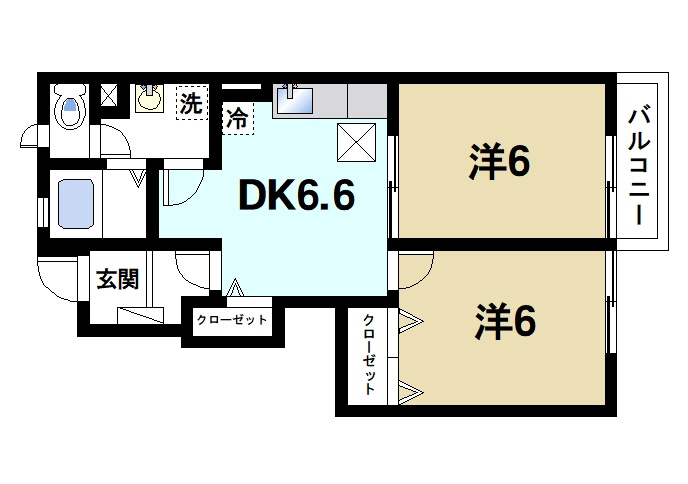 フォンテーヌ　Ｎ－Ⅱの間取り|2DKの間取りです