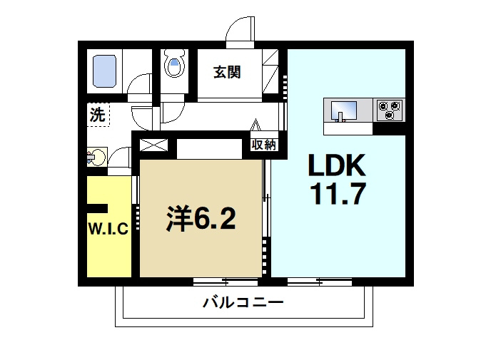リヴィエール法華寺の間取り|1LDKの間取りです