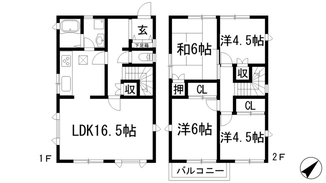 【間取り】 | 仁川町貸家B棟