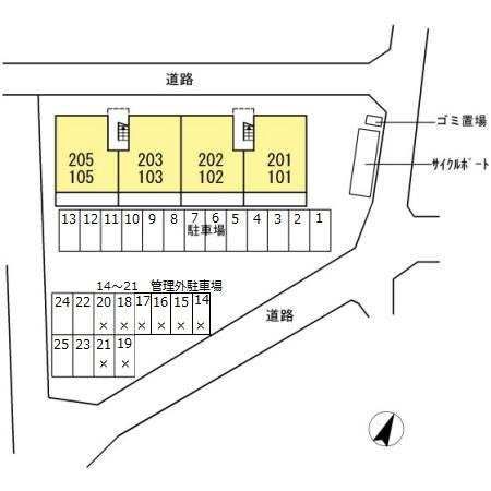 熊本市東区上南部３丁目のアパートの区画図