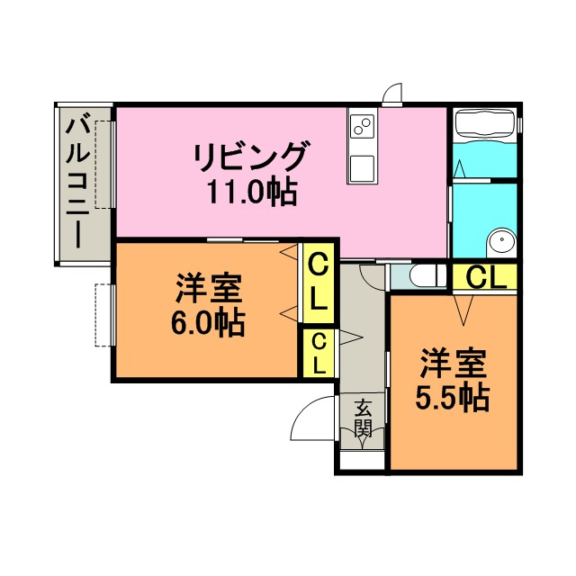 サンライズ北野C棟【キャッシュバック対象物件】の間取り