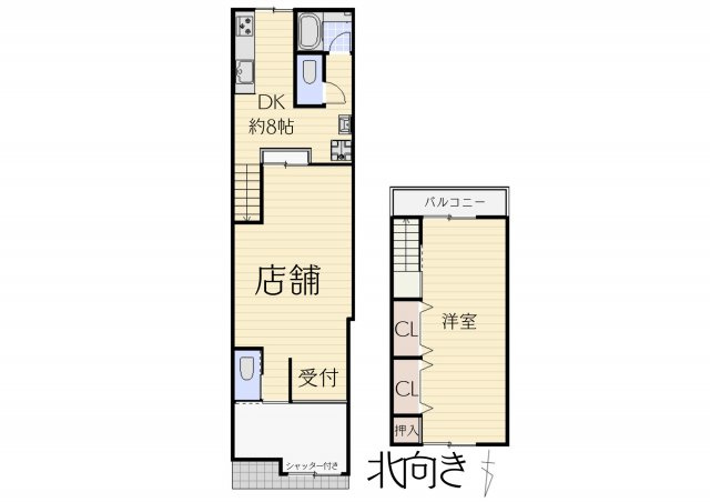 【間取り】 | 林寺４丁目中古テラス | 中古テラス　1DK+店舗　借地面積：61.41平米　建物面積：69.28平米　北向き