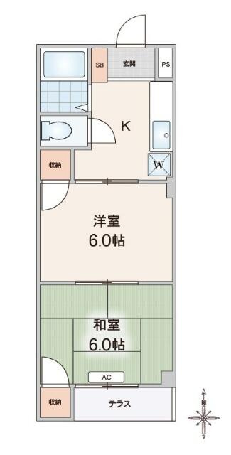 南向きの明るい２Ｋタイプ