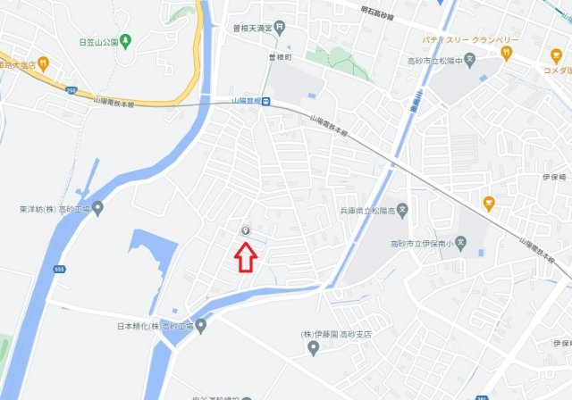 高砂市曽根町　土地の地図|山電「曽根駅」まで徒歩約7分ですので、通勤、通学に便利な立地です。

