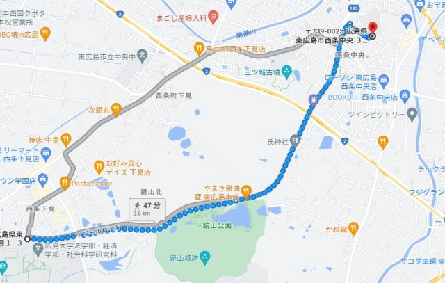 ★3+1プログラム★プレゼンス西条中央の地図|広島大学前郵便局まで徒歩47分（自転車で約23分）
