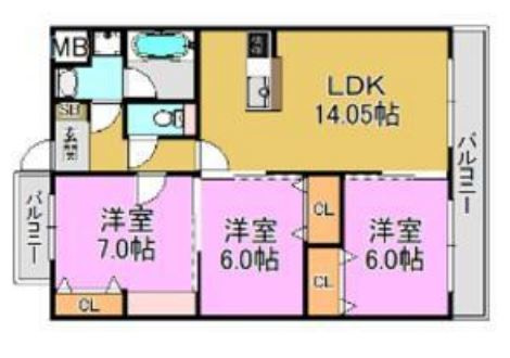 高石市東羽衣３丁目の賃貸マンションの間取り