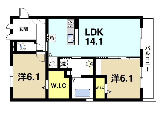 グランデの間取り|2LDKの間取りです