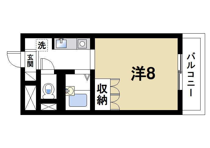 シャトレーの間取り|1Kなので単身の方にオススメです