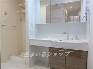 広島市安佐北区口田南９丁目のアパートの洗面所|三面鏡付き大型シューズボックス
