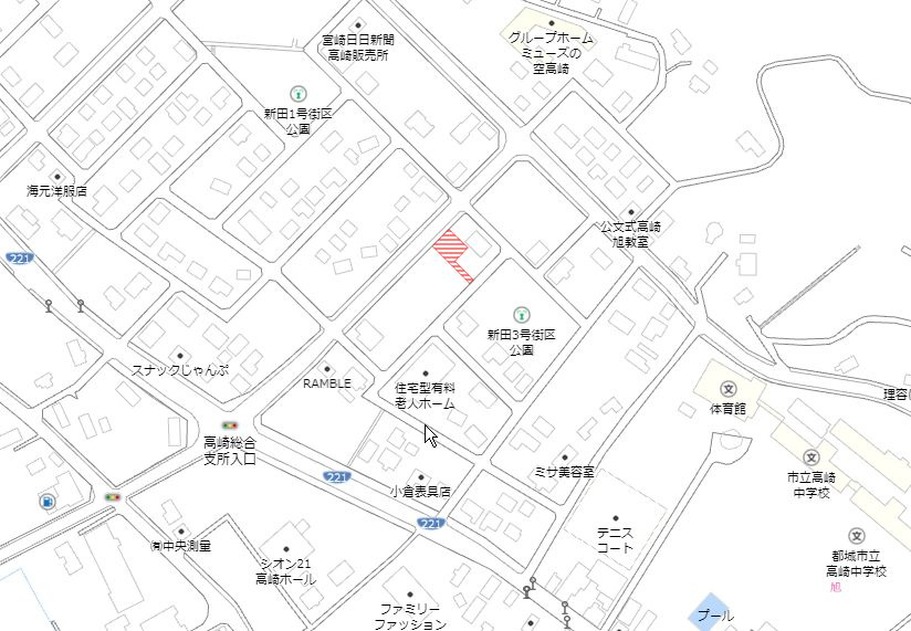 都城市高崎町大牟田の売地の土地図