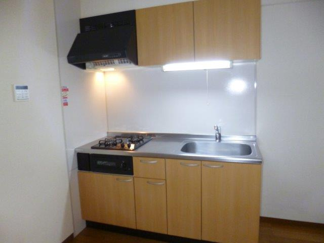 サンヴィレッジ笹沖のキッチン|２口ガスコンロ付きシステムキッチン