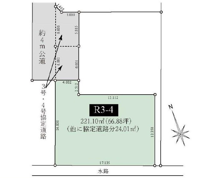敷地面積６６坪　売地　川越市寺山R3-1～4